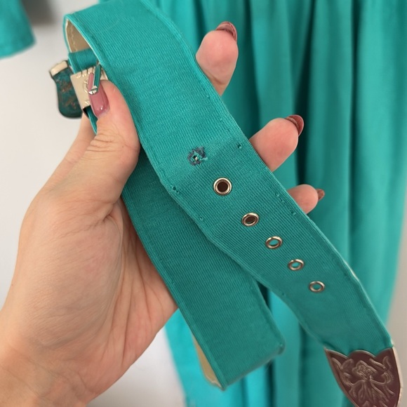 VINTAGE FRINGE DRESS WITH MATCHING BELT COTTON BLEND MADE IN USA - Picture 12 of 12